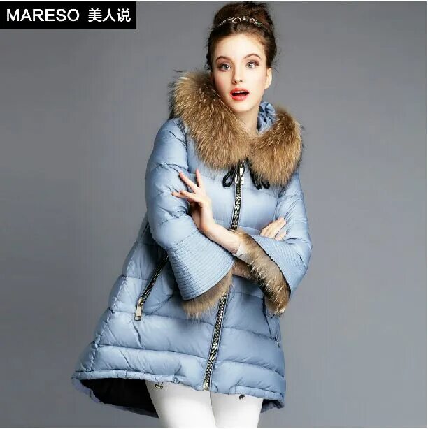 Пуховик женский зимний брендовый фото Free Shipping Brand Fashion Korea Parkas Coat Real Fur Hood Warm Winter Jacket W