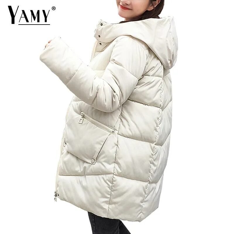 Пуховик женский зимний с капюшоном фото winter coat women Hooded Parka Winter white pink Thick Cotton Padded Parka Fashi