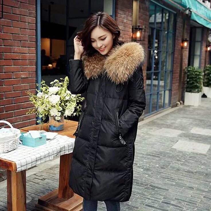 Пуховики женские зимние модные с мехом Click to Buy Winter Jacket Women 2017 White Duck Down Coat Large Real Raccoon Fu