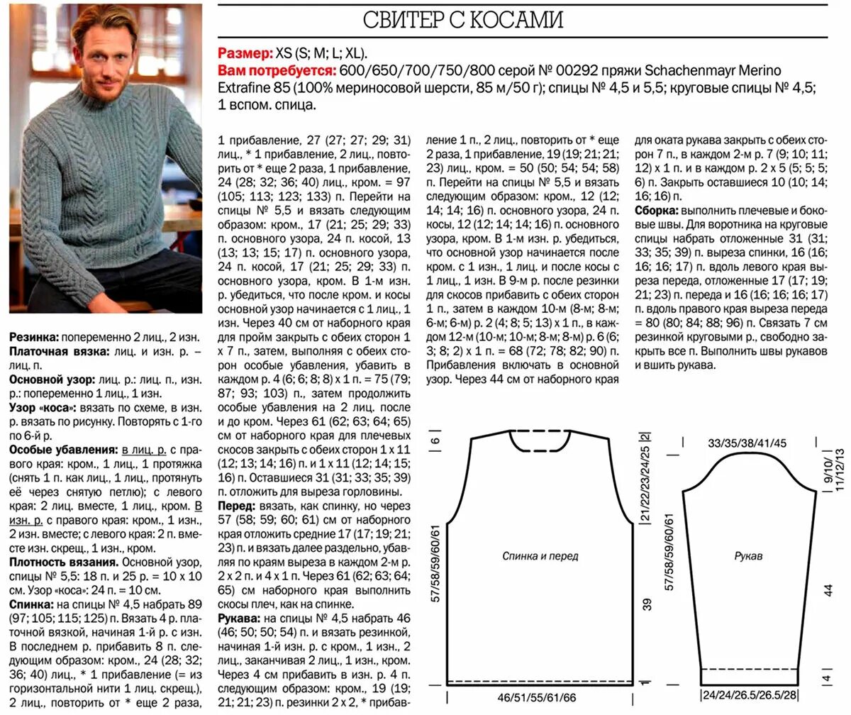 Пуловер мужской вязать спицами схема и описание Вязаные мужские свитеры со схемами