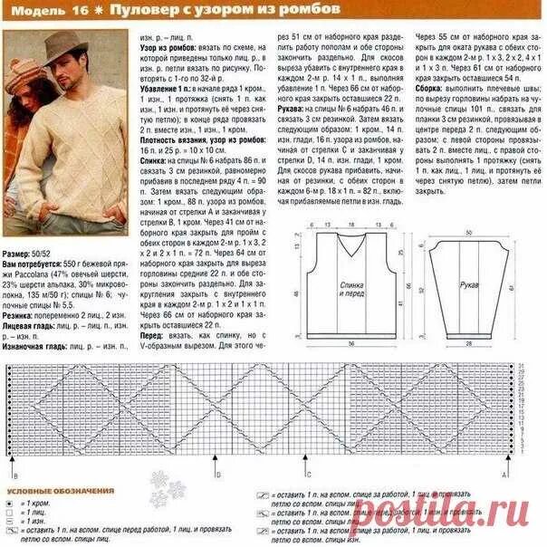 Пуловер мужской вязать спицами схема и описание Новая работа. Джемпер из пряжи Ализе суперлана классик. Изделие выпол � вязание 