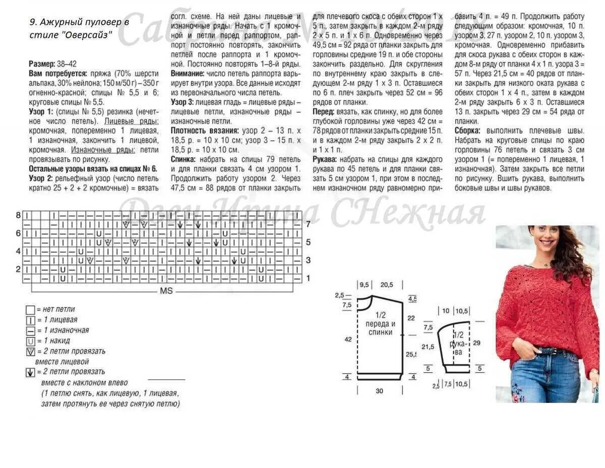 Пуловер оверсайз спицами с описанием и схемами Вязание спицами для женщин свитеров оверсайз