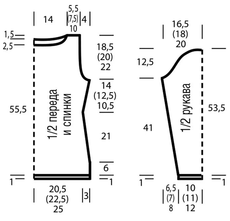 Пуловер с цельнокроенными рукавами выкройка Пуловер в полоску Схемы вязания, Выкройки, Вязание