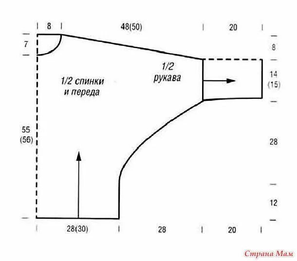 Пуловер с цельнокроенными рукавами выкройка рукотворная страничка Выкройки, Вязание, Свитер
