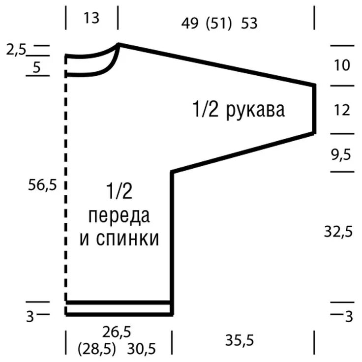 Пуловер с цельнокроенными рукавами выкройка Свитер с рукавами кимоно Вязание, Рукав, Выкройки