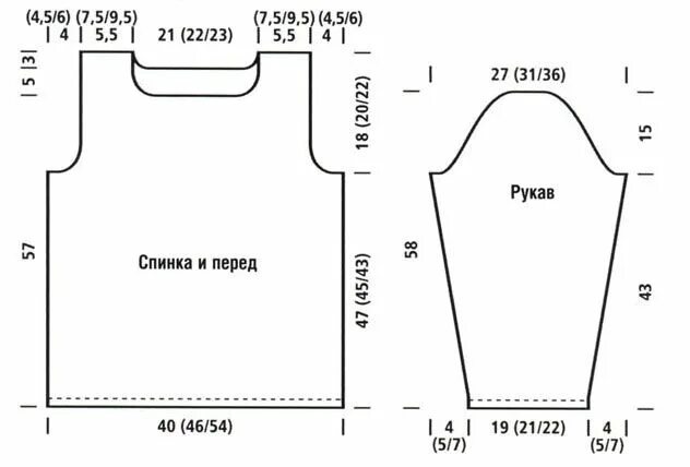 Пуловер с цельнокроенными рукавами выкройка Женская водолазка спицами из тонкой пряжи спицами: обычная, реглан Выкройки, Уро