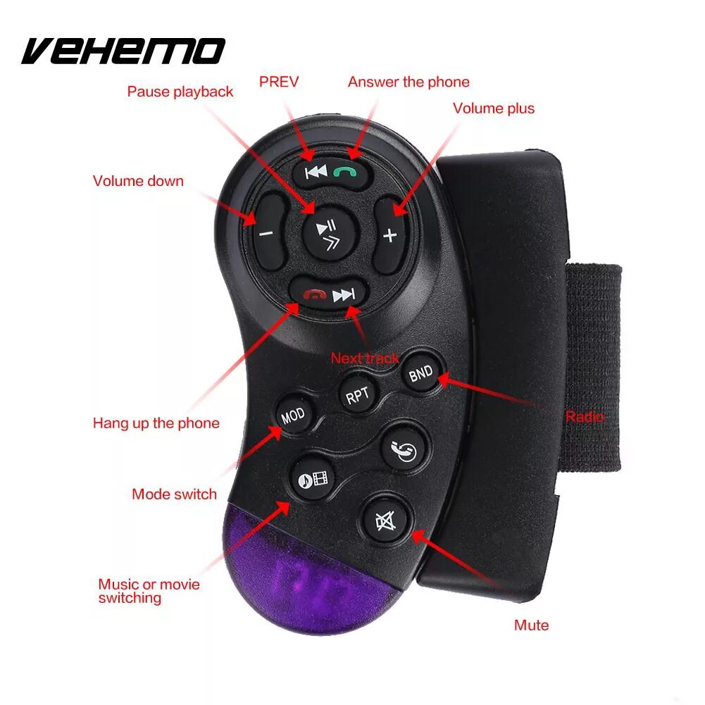 Пульт магнитолы на руль подключения Vehemo ABS Steering Wheel Remote Control Car TV Player Remote Control Unit Car D