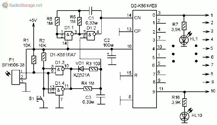 Пульт своими руками схема Дистанционній переключатель нагрузок при помощи одной кнопки (К561ЛА7, КА561ИЕ8)