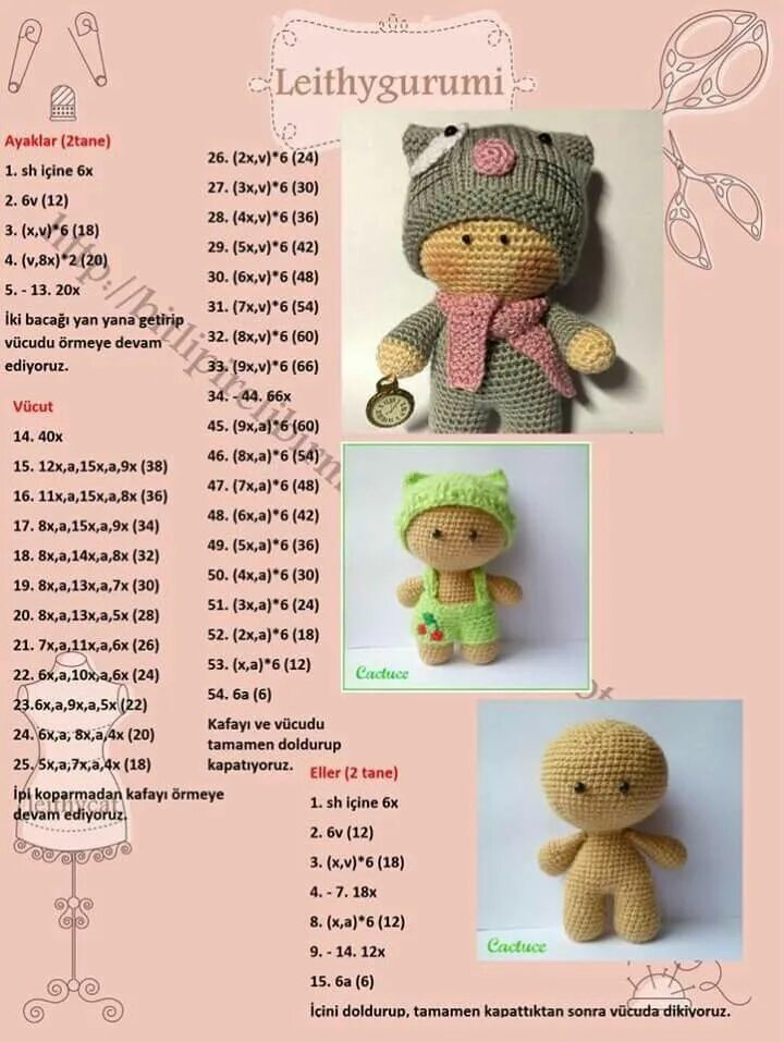 Пупс крючком схемы Оля adlı kullanıcının Bambole e vestiti panosundaki Pin Baby knitting patterns, 