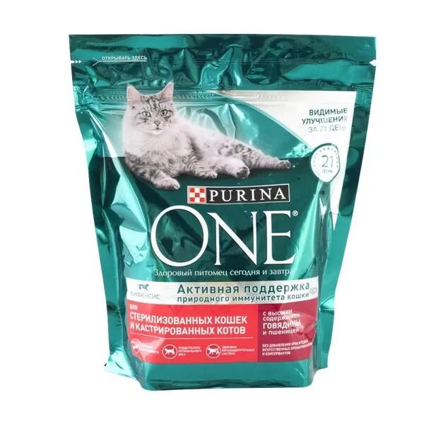 Пурина для кошек фото Сухой корм для стерилизованных кошек Purina One - с говядиной и пшеницей (424 г)