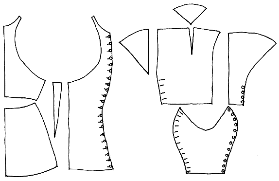 Пурпуэн одежда средневековья выкройка Pattern of the pourpoint of Charles of Blois. Note the large armhole, shaped cen