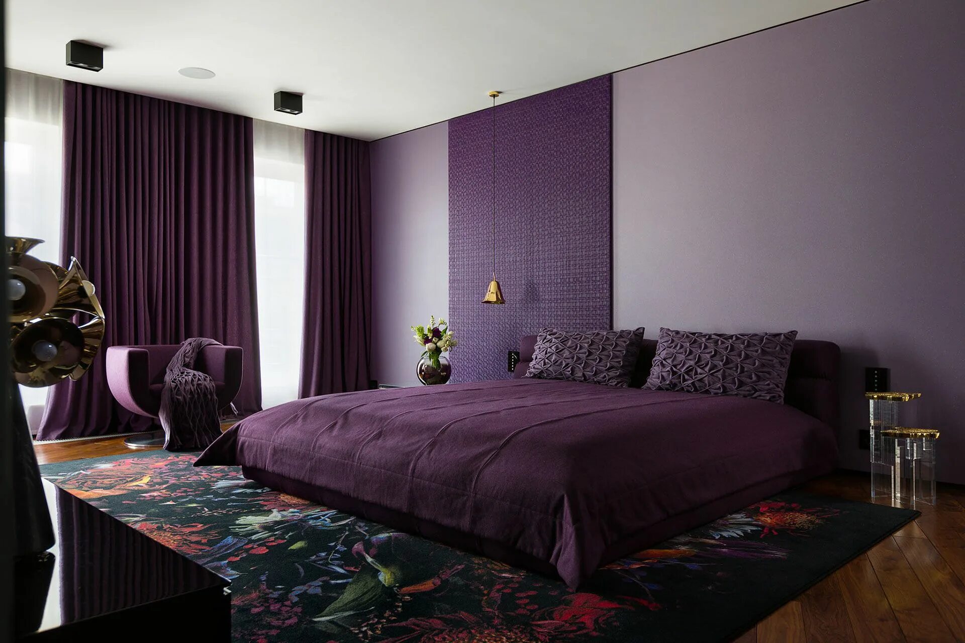 Пурпурный цвет в интерьере Yuriy Zimenko on Behance Purple bedroom decor, Purple bedrooms, Bedroom design