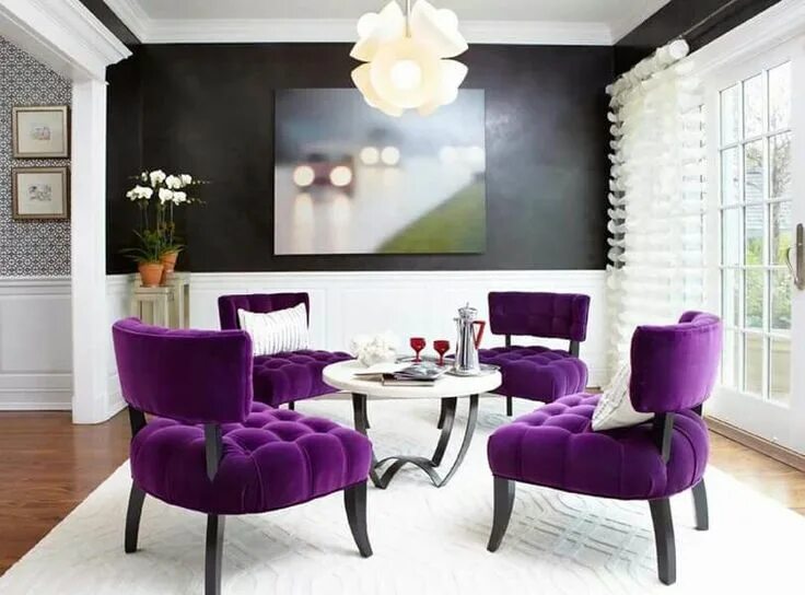 Пурпурный цвет в интерьере If I had my own "woman cave".... Purple living room, Purple dining room, Dining 