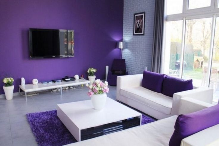 Пурпурный цвет в интерьере 20 Beautiful Purple Living Room Ideas Living room colors, Purple living room, Pa