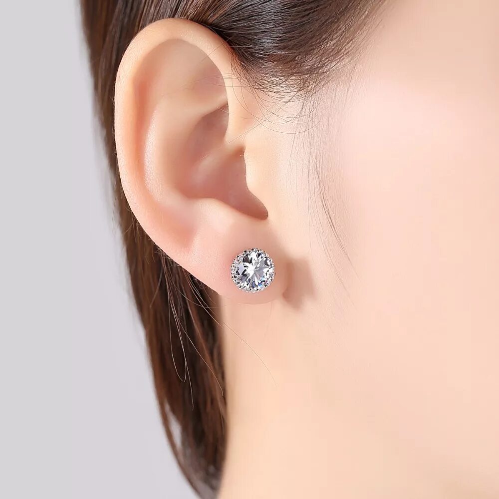 Пусеты это что такое фото в ушах Luoteemi Brand Hot Sell Multi Prongs 8mm 2ct Top Quality Single Round Cubic Zirc