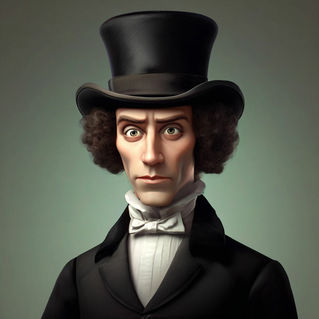 Пушкин в цилиндре фото "Alexander Pushkin in a Pixar-style ." - image created in Shedevrum