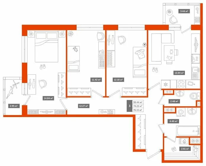 Пушкинский планировка квартир Продажа 3-комнатной квартиры 75 м² по адресу Пушкин, Сапёрная улица, 44к3 по цен