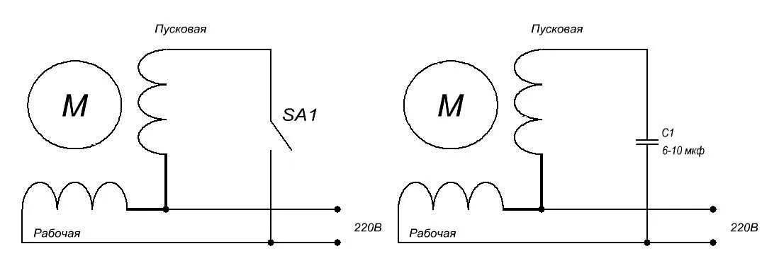 Пусковая и рабочая обмотка двигателя подключение Схема подключения пусковой обмотки