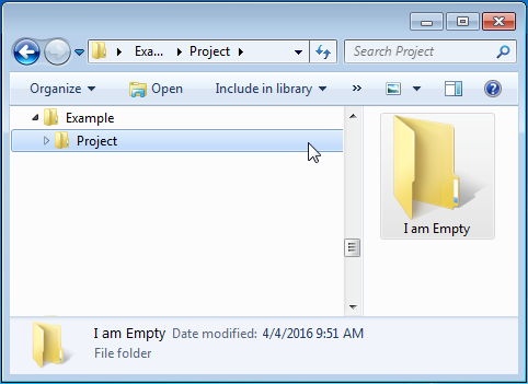 Пустая папка при подключении телефона Windows CMD or BATCH file that "flags" empty folders (and folders that only cont