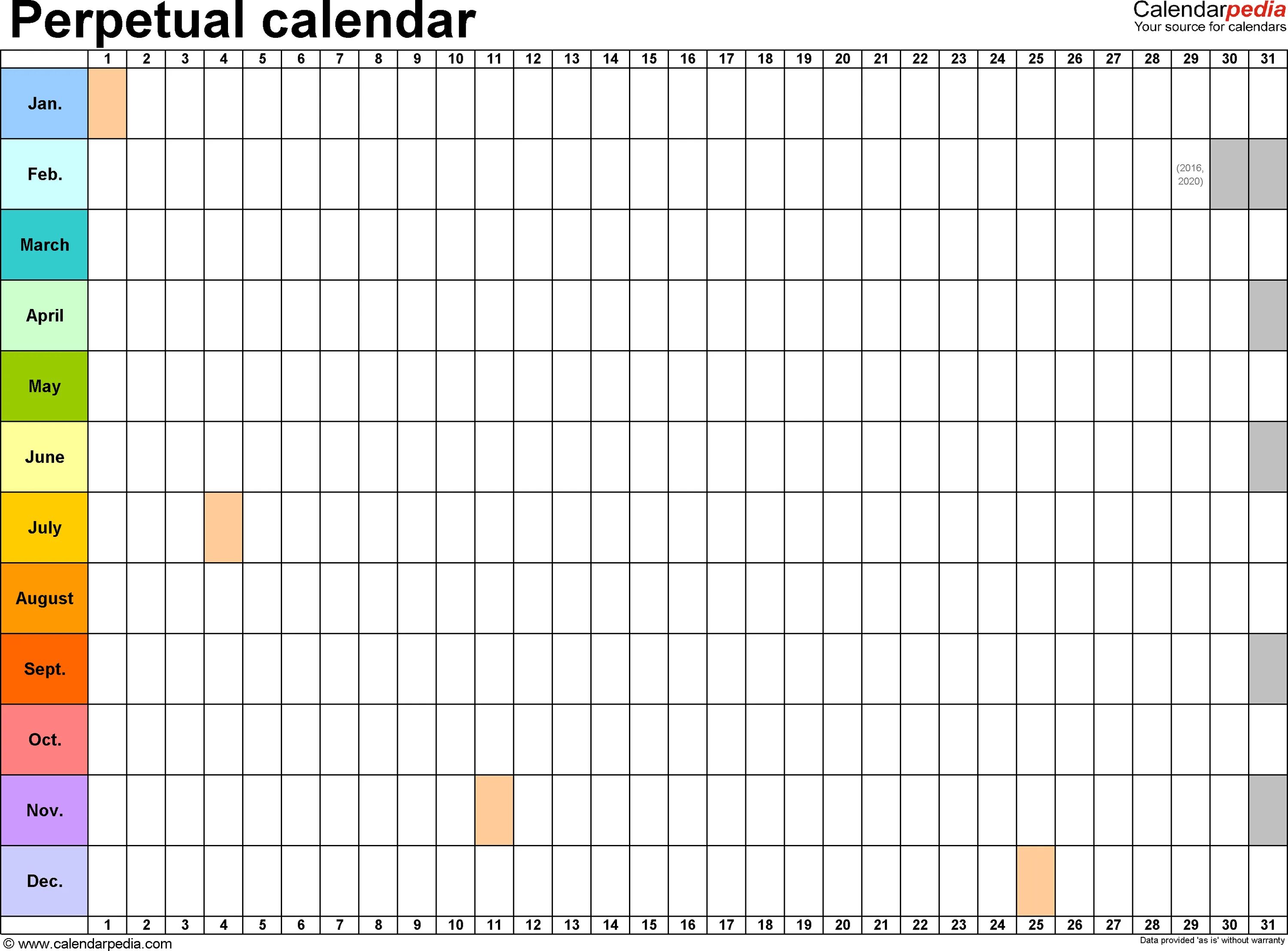 Пустой календарь на год Perpetual calendars - 7 free printable PDF templates Printable blank calendar, B