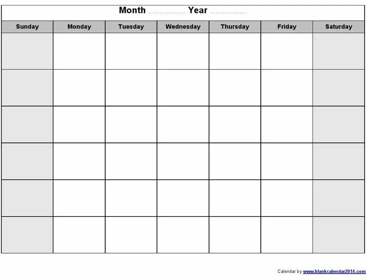 Пустой календарь на год Monthly Calendar - Printable Calendar Blank Template Leerer kalender, Druckbarer