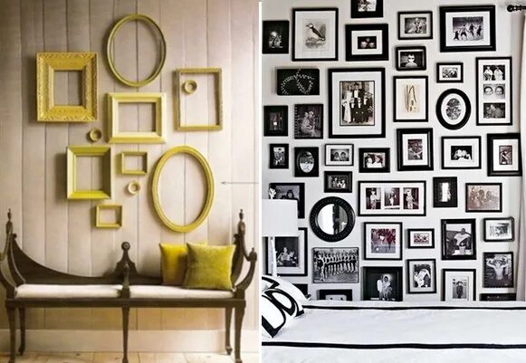 Пустые рамки на стене в интерьере wall frame decor ideas Home, Living room bench, Frames on wall