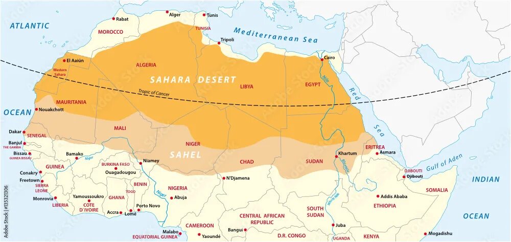 Пустыня сахара административное деление достопримечательности фото карта Vector map of the Sahara desert and Sahel zone Векторне зображення Stock Adobe S