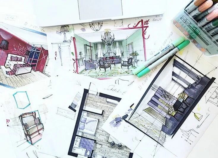 Путь дизайнера интерьера Sketching with markers for interior designers Sketching school by Olga Sorokina 