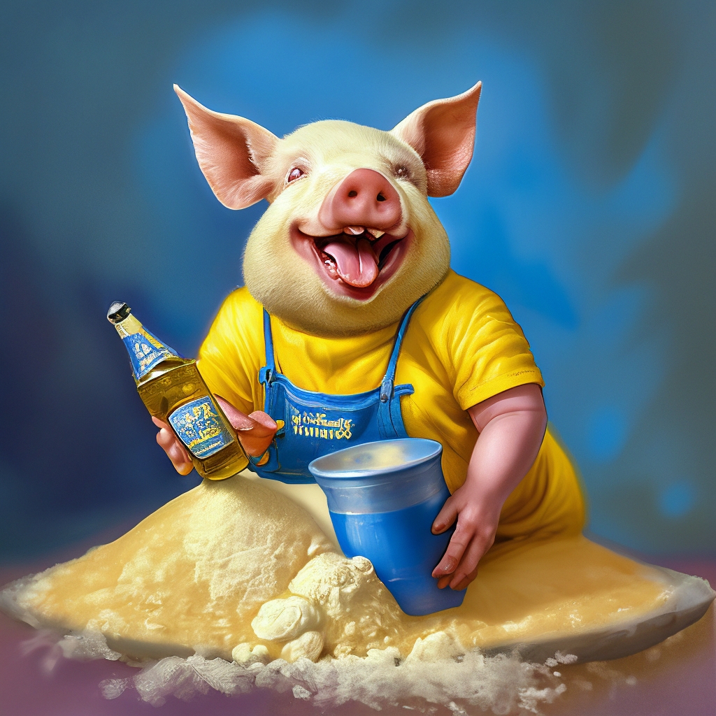 Пьяная свинья краснодар фото "A drunken pig dressed in a yellow T." - image created in Shedevrum