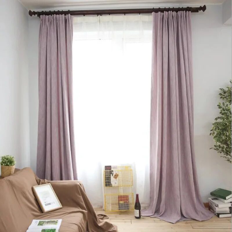 Пыльно розовые шторы в интерьере Nordic Style Bamboo Cotton Blackout Curtains Solid Color High Precision Curtains