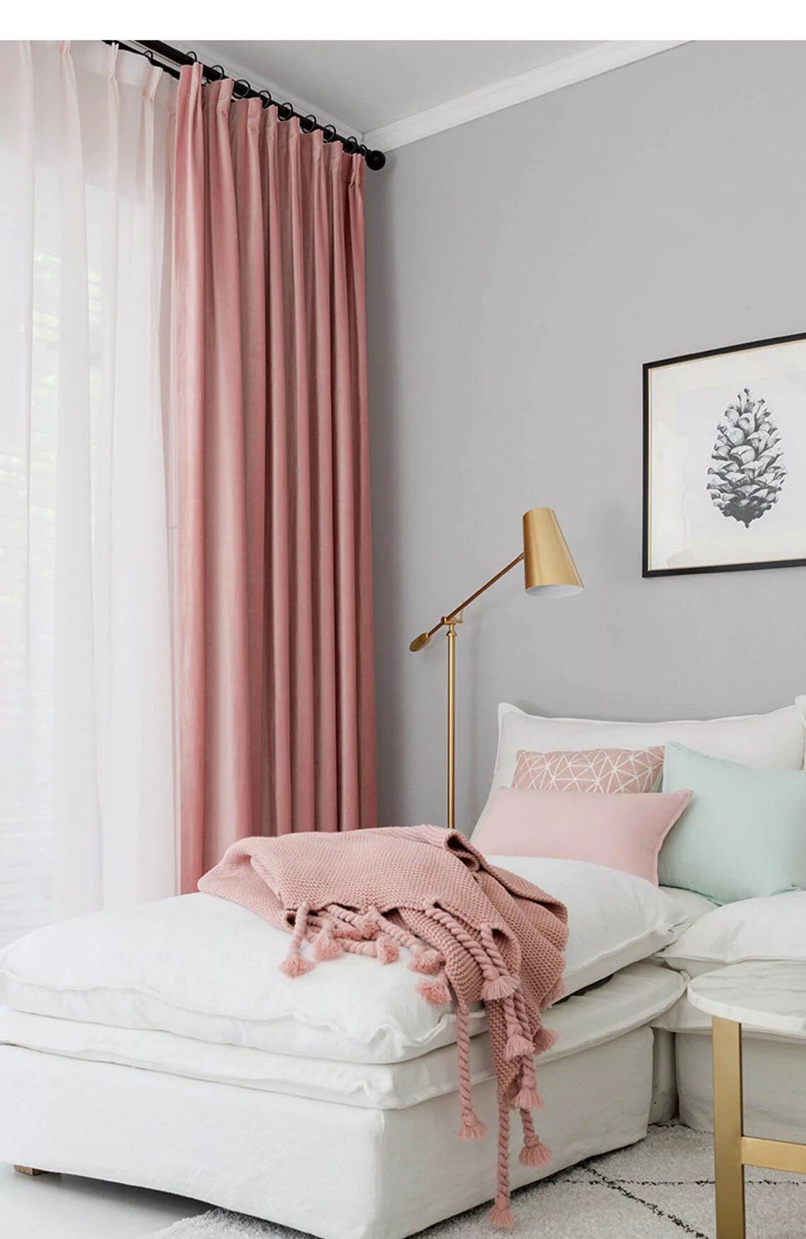 Пыльно розовые шторы в интерьере Pair of Velvet Rose Pink Curtains, Velvety dusty pink drapery, Custom curtains, 