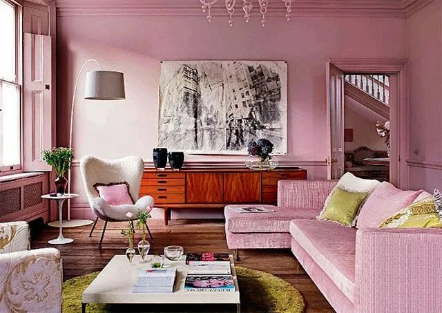 Пыльно розовые стены в интерьере Thinking Pink Habitación rosa, Decoración de unas, Sala de estar rosa