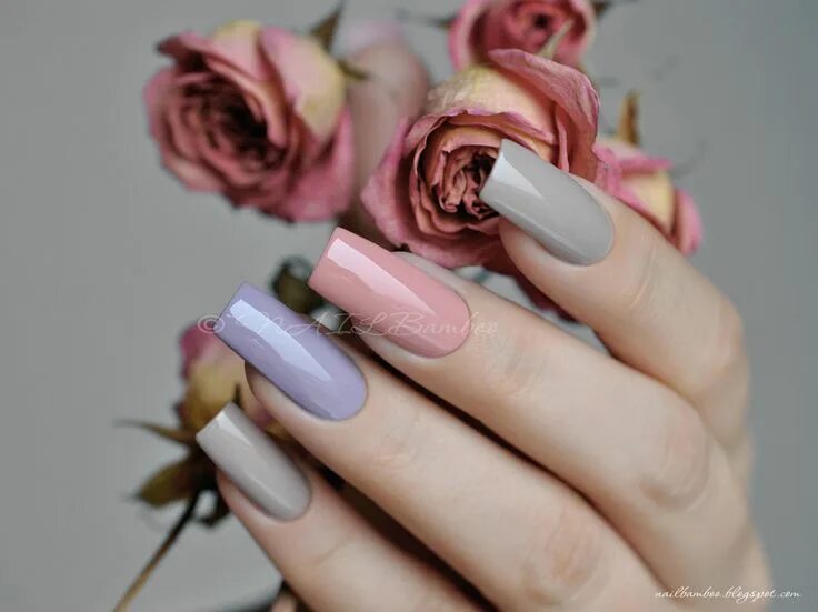 Пыльно розовый маникюр на квадратных ногтях nailbamboo: Сбoрная солянка Искусство маникюра