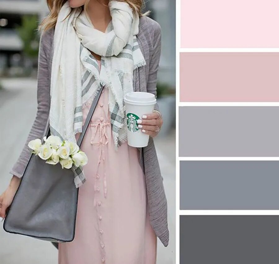 Пыльно розовый сочетания в одежде pink and grey color palette Цветовые сочетания, Модные стили, Идеи наряда