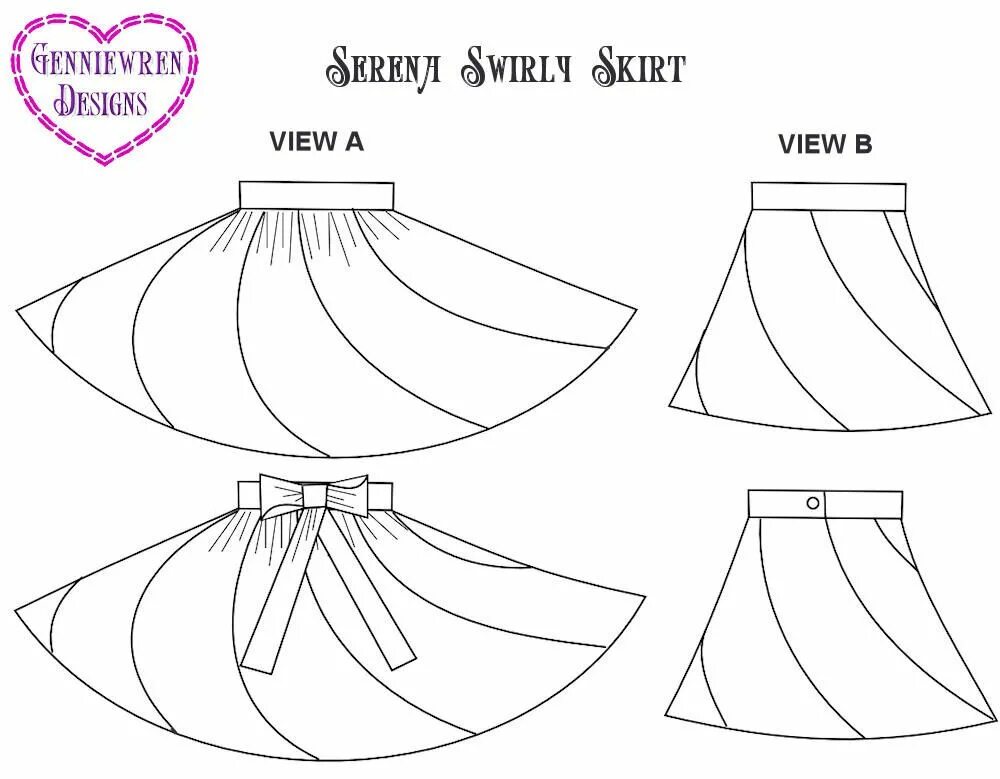 Пышная юбка на резинке выкройка Serena Skirt 18" Doll Clothes Pattern Patron