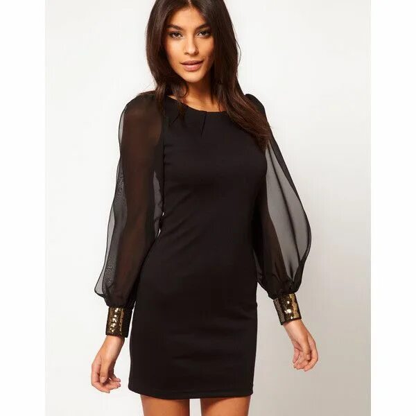 Пышные рукава платья фото Asos Body-Conscious Dress With Embellished Chiffon Sleeve ($62) found on Polyvor