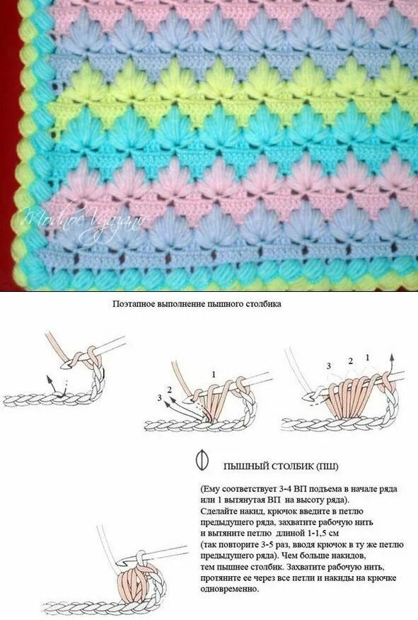 Пышные столбики крючком схема вязания Узоры Map, Crochet, Crochet blanket