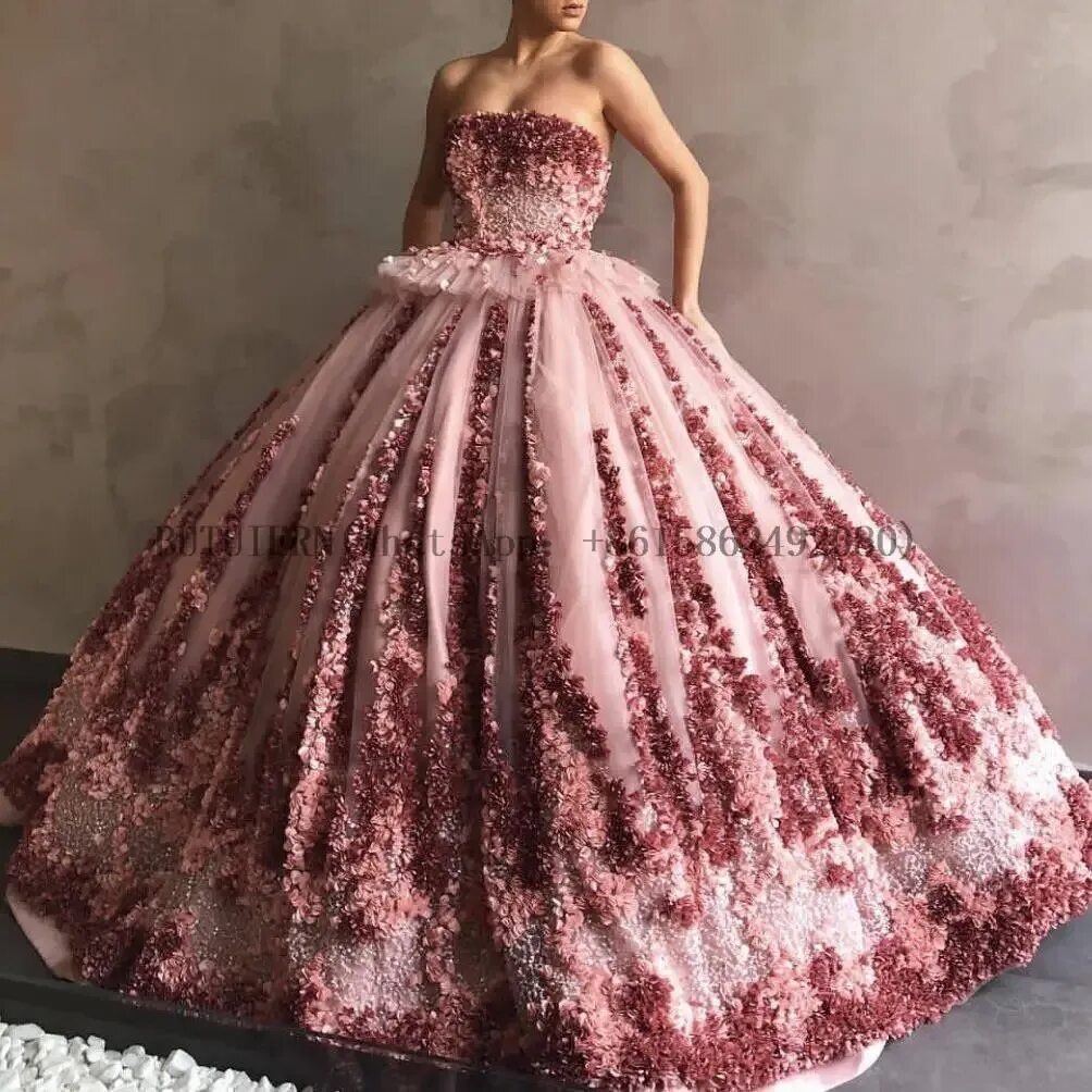 Пышные вечерние платья фото Милое 3D Цветочное платье Quinceanera с блестками принцессы для конкурса милое б