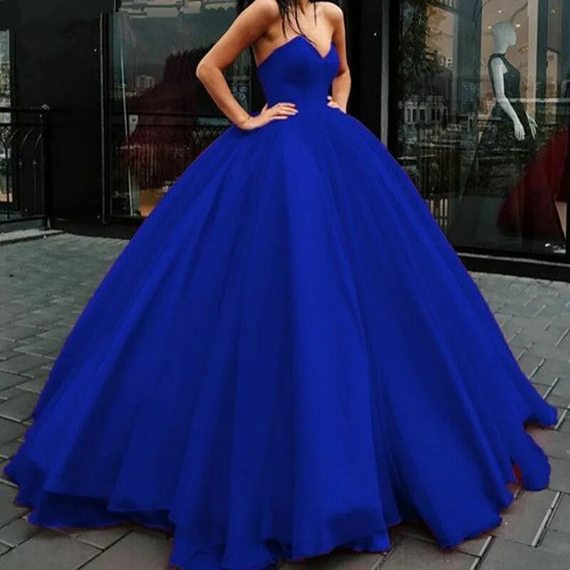 Пышные вечерние платья фото Candy Color Tulle Ball Gown Coral Long Prom Dress Royal Blue Vestido De Festa Of