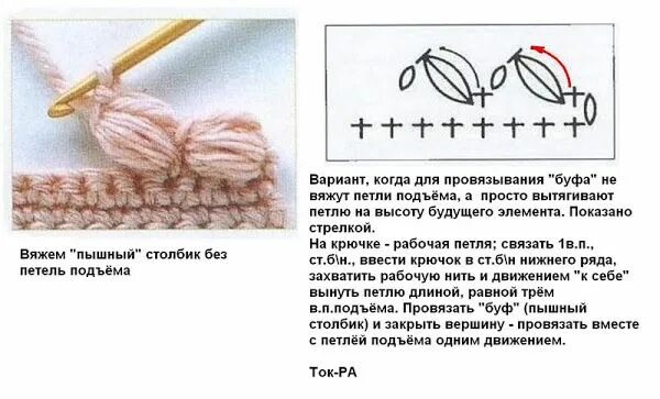 Пышный столбик крючком как вязать схема Картинка Вязание, Вязание для начинающих, Вязание крючком