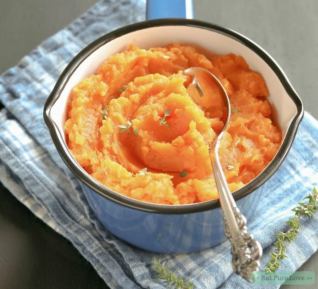 Пюре из батата рецепты приготовления с фото Zoete aardappel puree met tijm Eat.Pure.Love Zoete aardappel puree, Zoete aardap