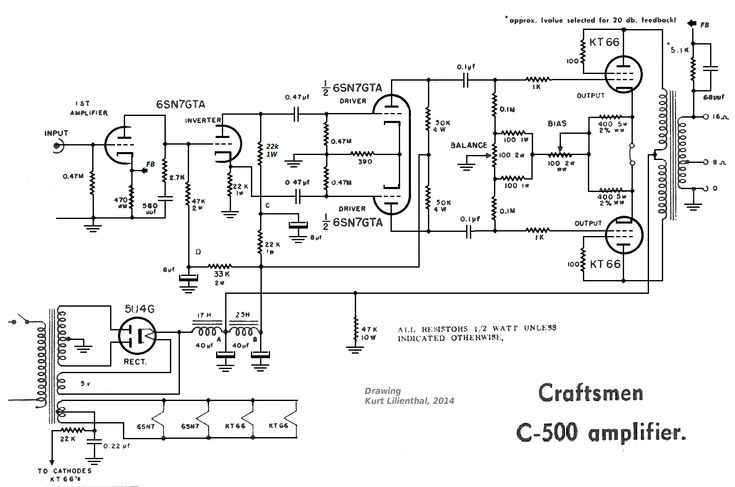 Рабочая схема усилителя Gibson Ga-8 Schematic B30