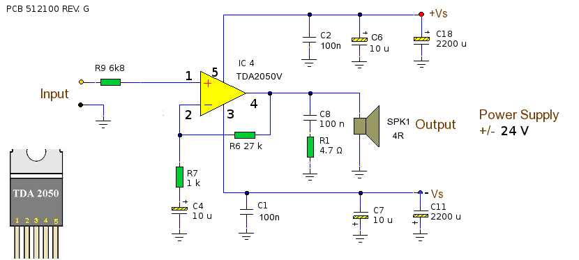 Рабочая схема усилителя Усилитель на тда 2050