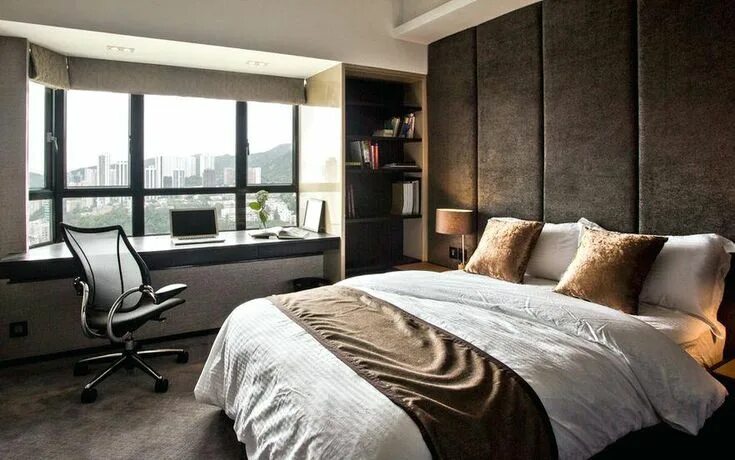 Рабочая зона в спальне фото Image result for upholstered headboard wall Bedroom design, Modern bedroom desig