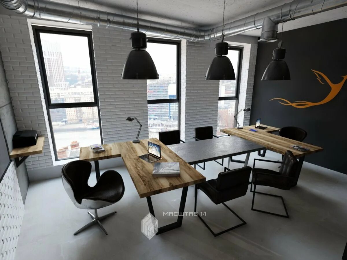 Рабочая зона в стиле лофт Loft office work - 67 photo