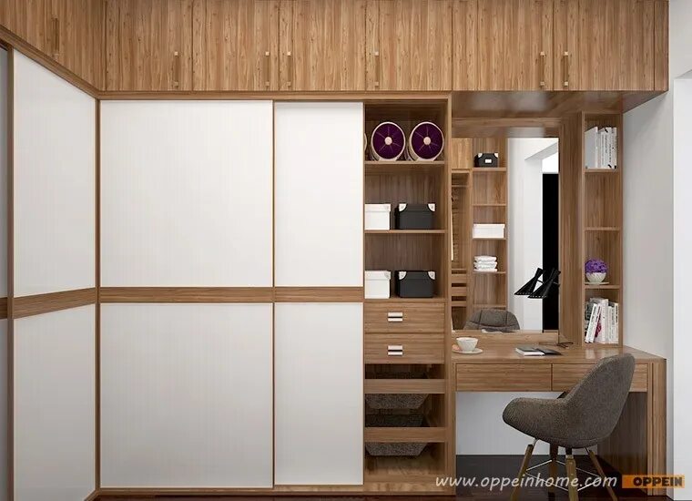 Рабочее место в шкафу купе фото Desain Baru Lemari Pintu Geser Walnut Dengan Meja Rias - Buy Wardrobes With Dres