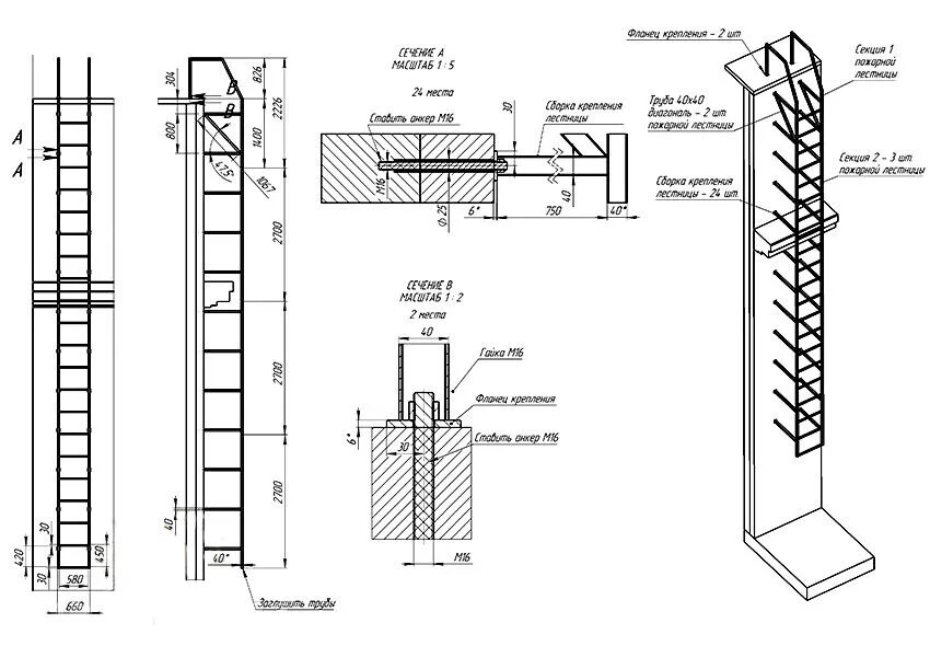 Рабочие чертежи пожарной лестницы Проектирование пожарных лестниц - изготовление и монтаж по ценам производителя з