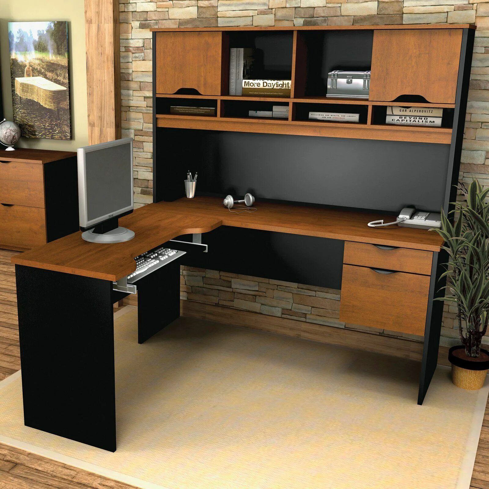 Рабочие компьютерные столы фото Have to have it. Bestar Innova L-Shape Computer Desk-Tuscany Brown Thiết kế văn 