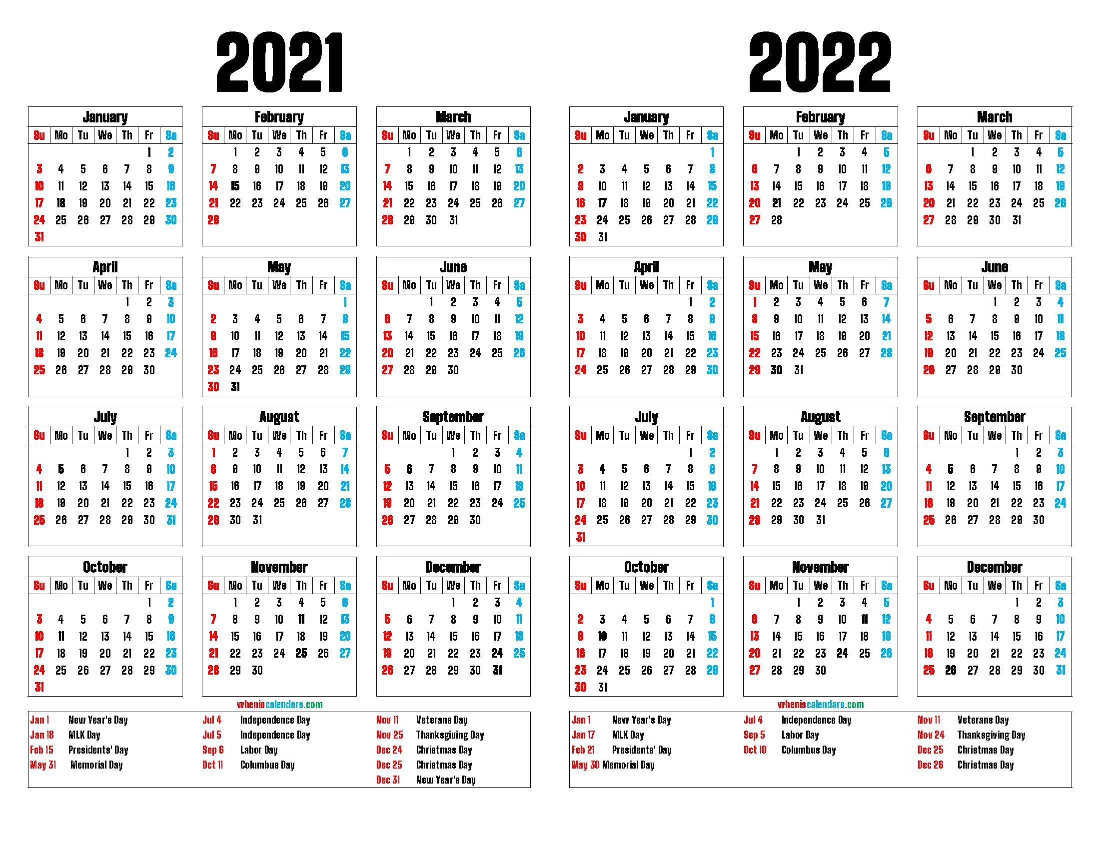 Рабочий календарь 2022 года с праздниками 2021 and 2022 Printable Two Year Calendar (12 Templates) Monthly calendar templa