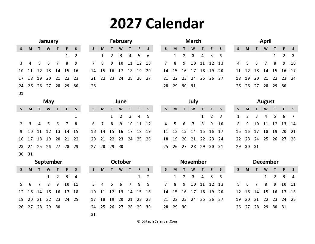 Рабочий календарь на 2026 год 2027 Calendar Printable